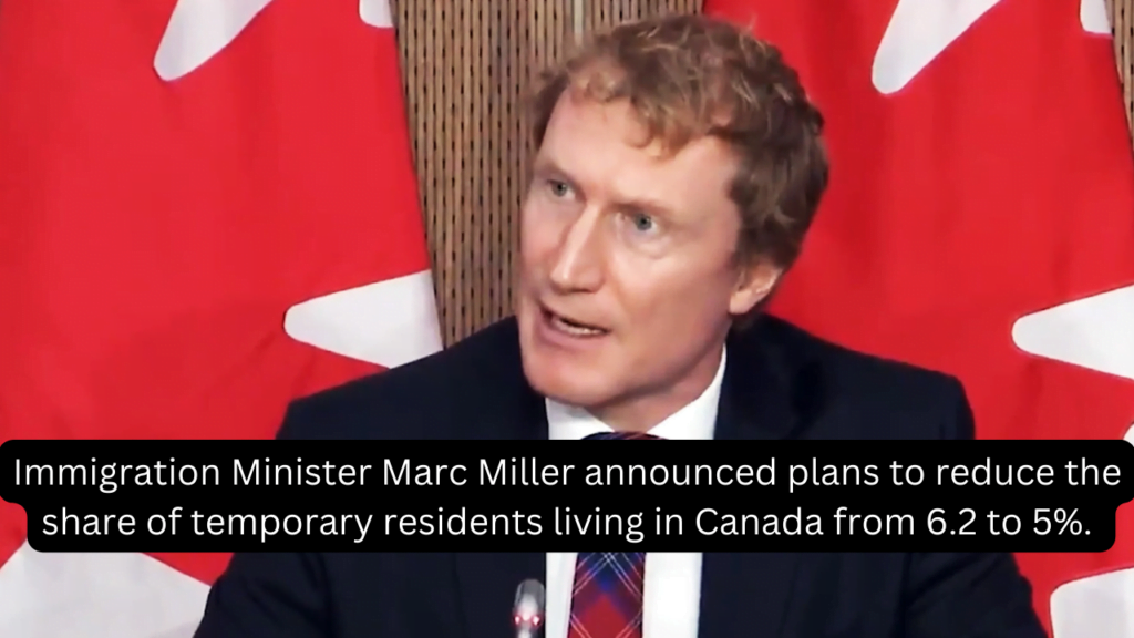 Canada government Immigration Minister Marc Miller announced plans to reduce the share of temporary residents living in Canada from 6.2 to 5 per cent